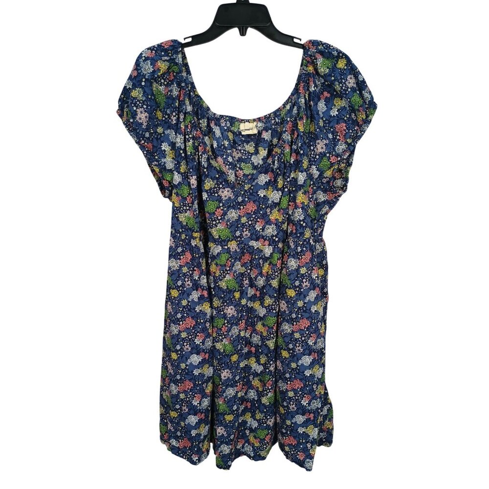 Universal Goods Womens Floral Short Sleeve Dress 1X Blue Multicolor